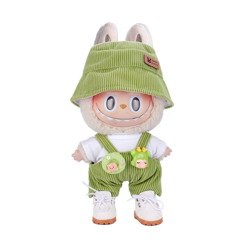 Cute Kawaii Corduroy/Checkered Bucket and Overall Set for Labubu Doll