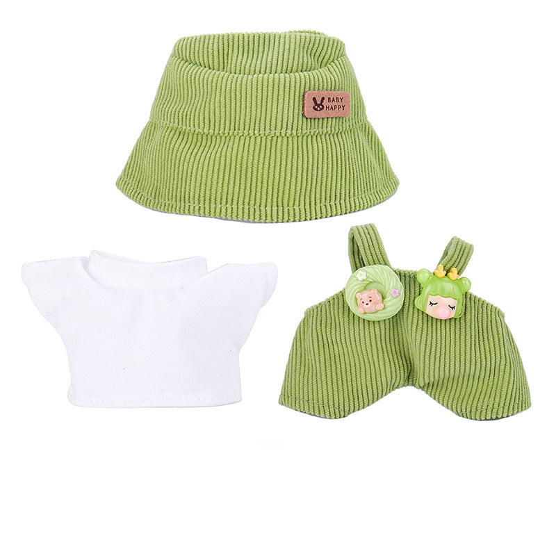 Cute Kawaii Corduroy/Checkered Bucket and Overall Set for Labubu Doll