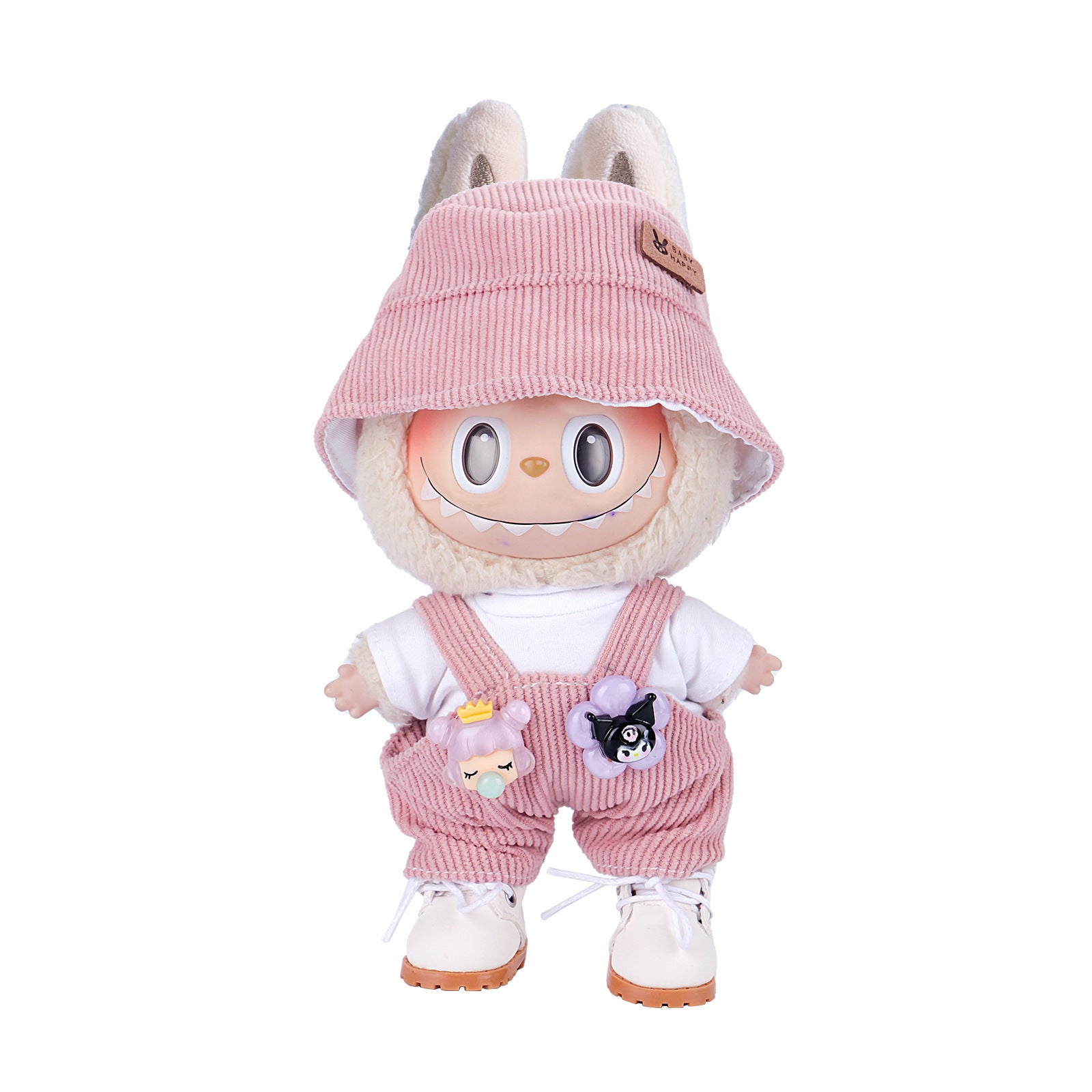 Cute Kawaii Corduroy/Checkered Bucket and Overall Set for Labubu Doll