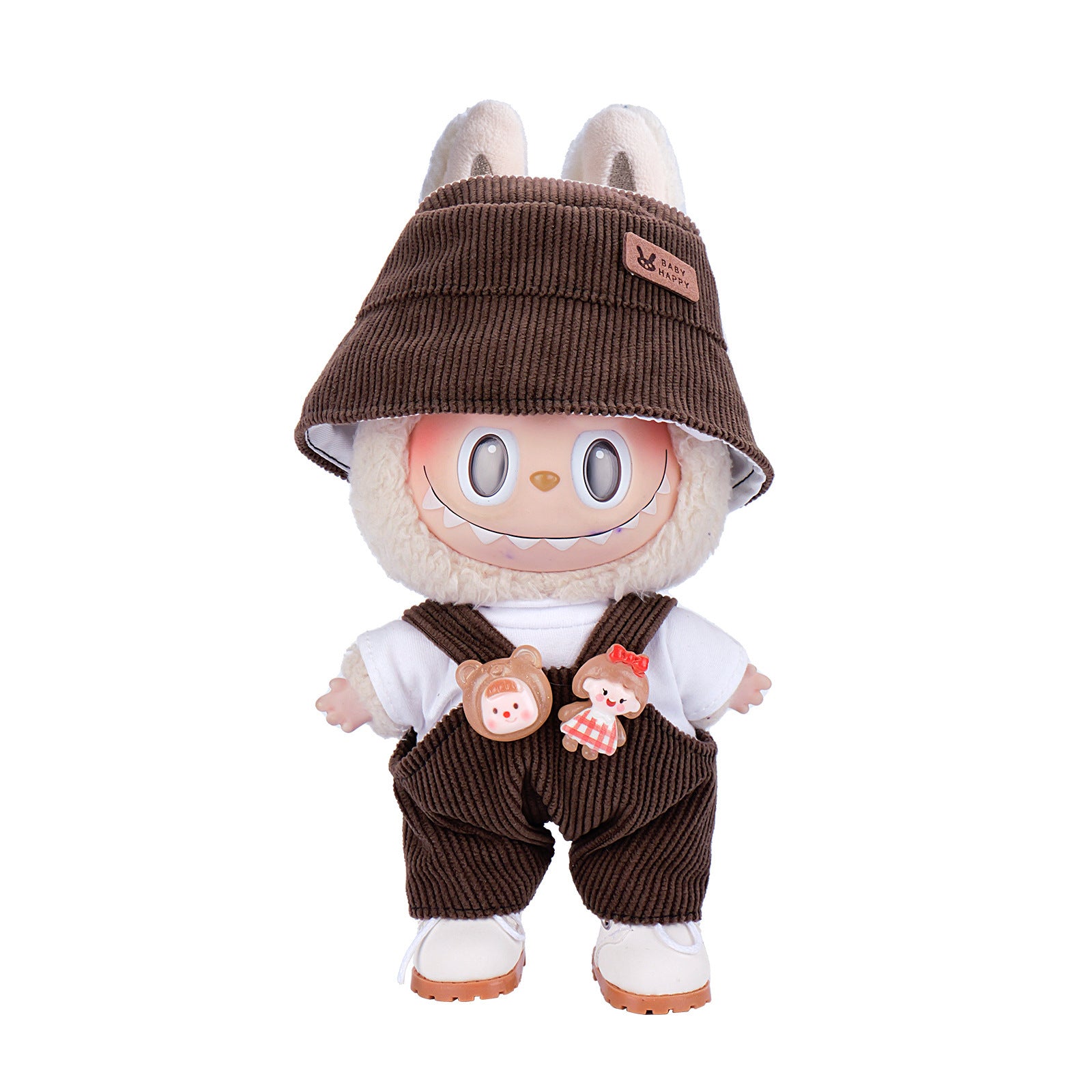 Cute Kawaii Corduroy/Checkered Bucket and Overall Set for Labubu Doll