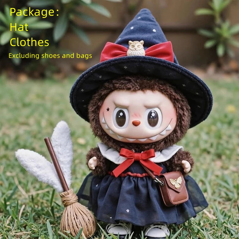 Cute and Spooky Halloween Witch Costume for Labubu Popmart Doll (Hat and Clothes only)