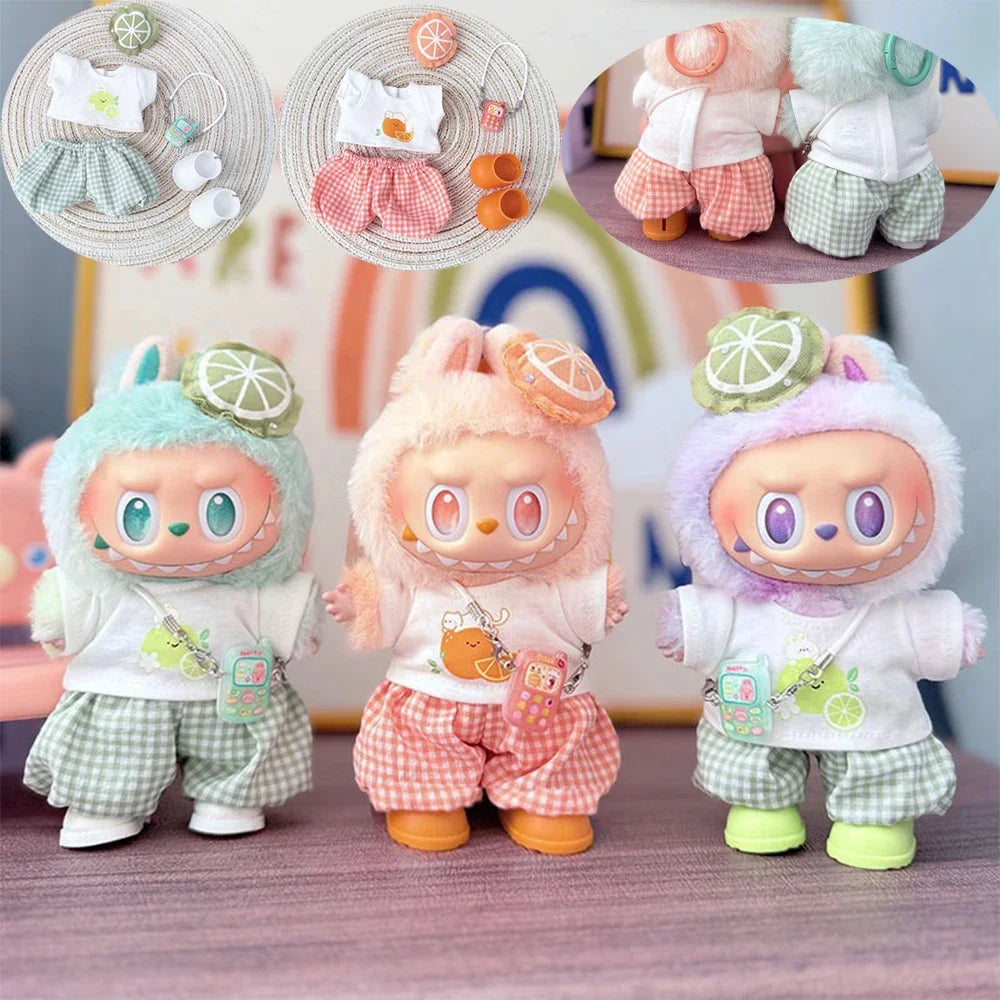 For 15/17cm 3.0 Labubu v1/v2/v3 Clothes Summer Vacation Lemon Rabbit Cute Meow For Ropa Labubu Cloth Outfit Accessories
