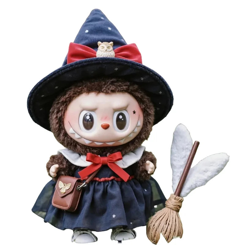 Cute and Spooky Halloween Witch Costume for Labubu Popmart Doll (Hat and Clothes only)