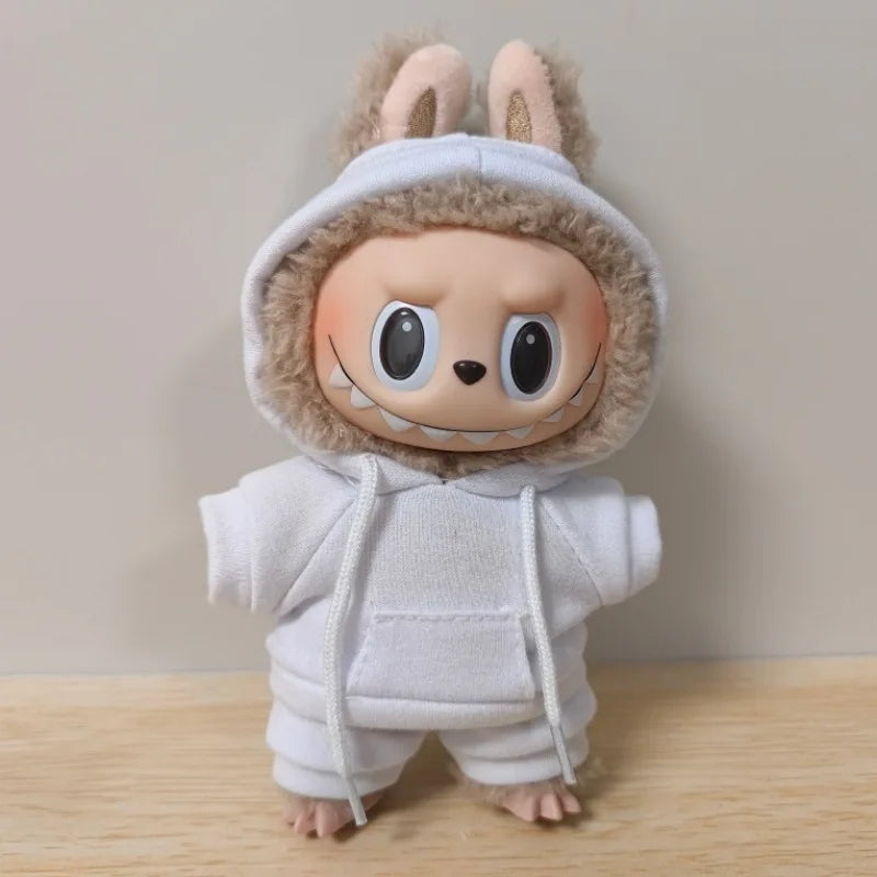 17cm Labubu Doll Black Hoodie Sweatshirt and Pants Set for Doll DIY Outfit Gift