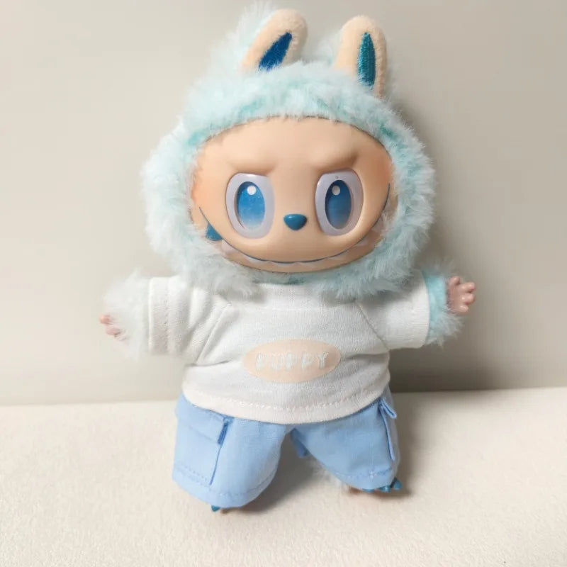 17cm Labubu V1 V2 V3 Plush Doll Labubu Clothes - Labubu Doll Outfit Casual T-Shirt & Shorts Set Trendy лабубу