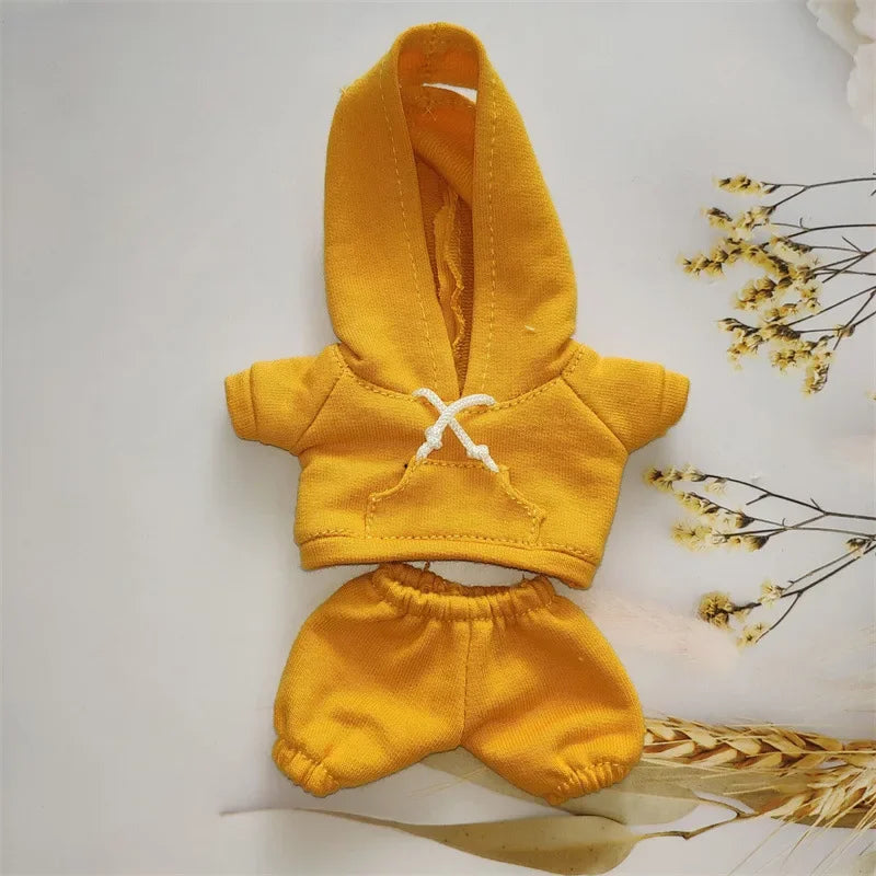 17cm Labubu Doll Black Hoodie Sweatshirt and Pants Set for Doll DIY Outfit Gift
