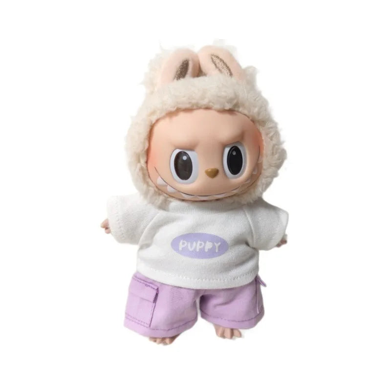 17cm Labubu V1 V2 V3 Plush Doll Labubu Clothes - Labubu Doll Outfit Casual T-Shirt & Shorts Set Trendy лабубу