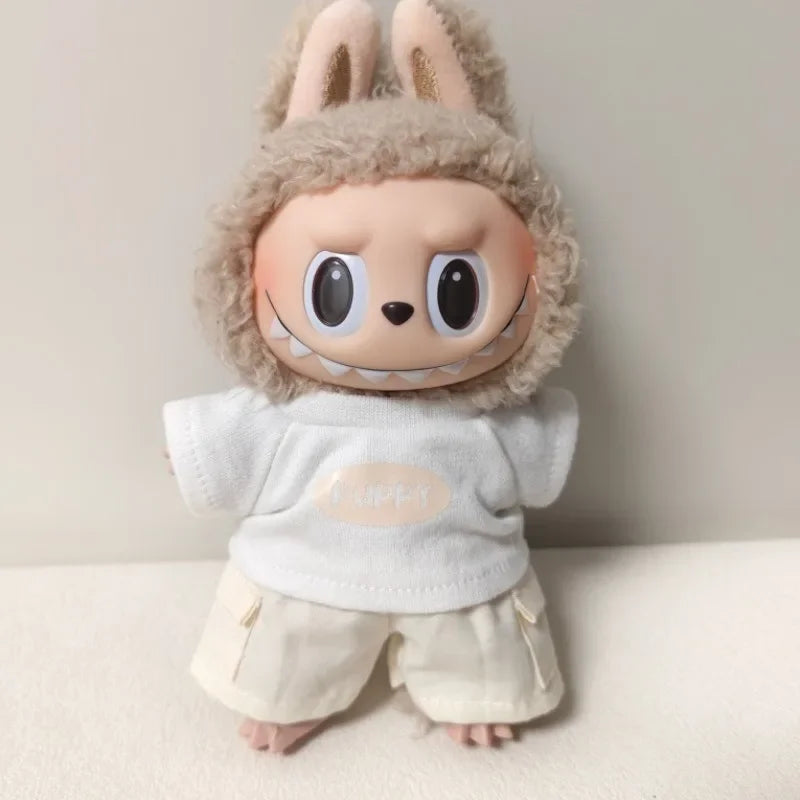 лабубу 17cm Labubu V1 V2 V3 Plush Labubu Clothes - Casual T-Shirt & Shorts Set Trendy  Outfit Kids' Toy Party Gift