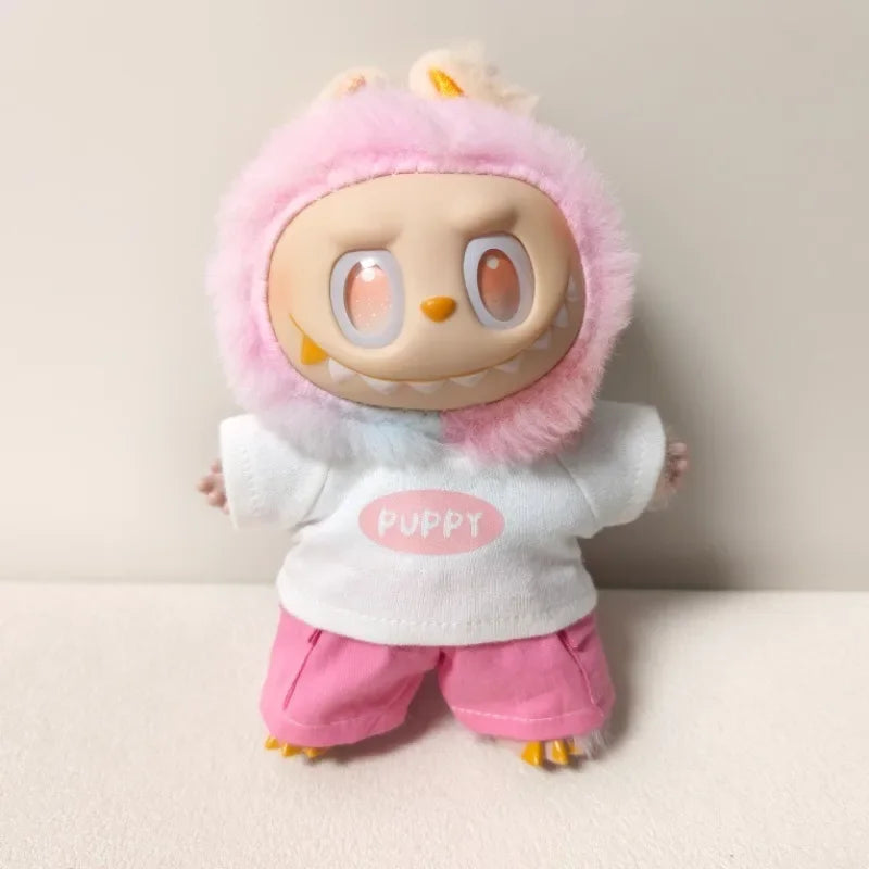 лабубу 17cm Labubu V1 V2 V3 Plush Labubu Clothes - Casual T-Shirt & Shorts Set Trendy  Outfit Kids' Toy Party Gift