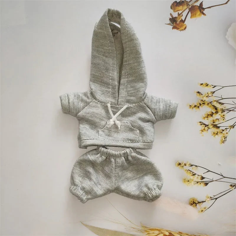 17cm Labubu Doll Black Hoodie Sweatshirt and Pants Set for Doll DIY Outfit Gift
