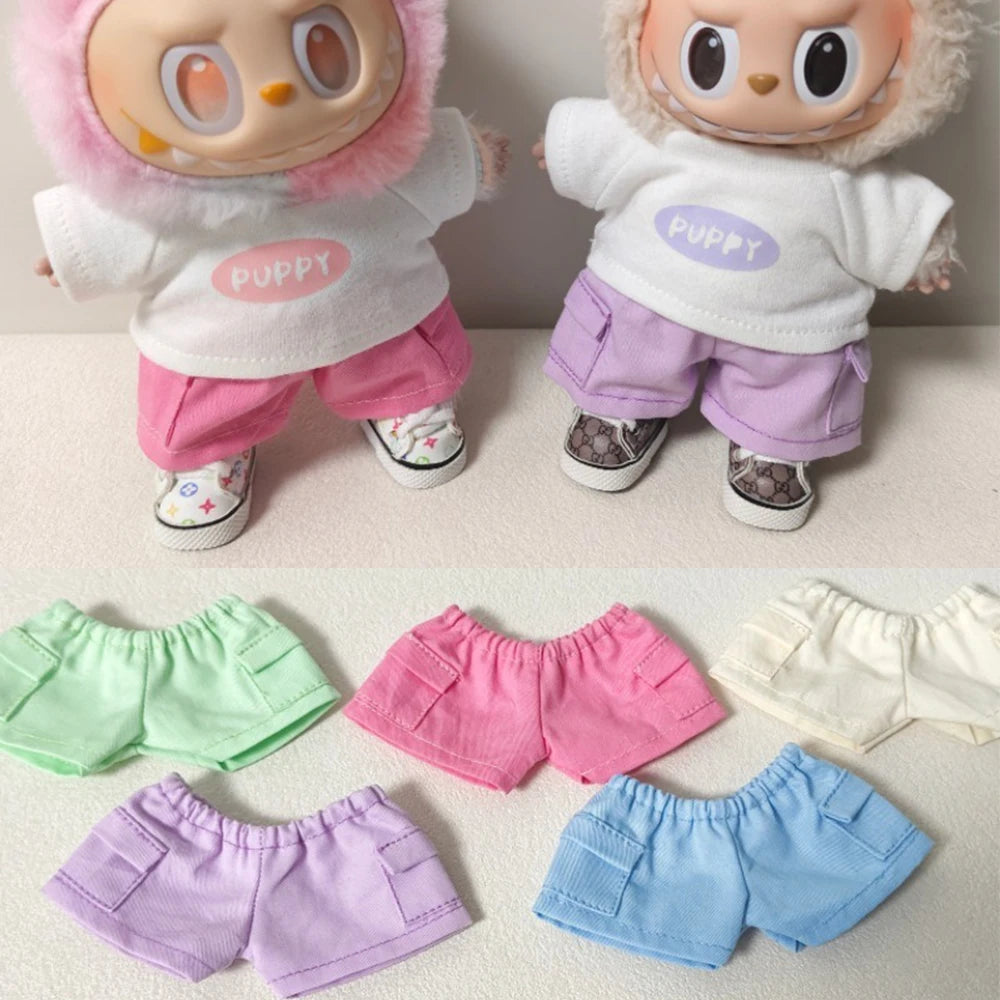 17cm Labubu V1 V2 V3 Plush Doll Labubu Clothes - Labubu Doll Outfit Casual T-Shirt & Shorts Set Trendy лабубу