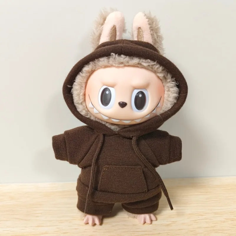 17cm Labubu Doll Black Hoodie Sweatshirt and Pants Set for Doll DIY Outfit Gift