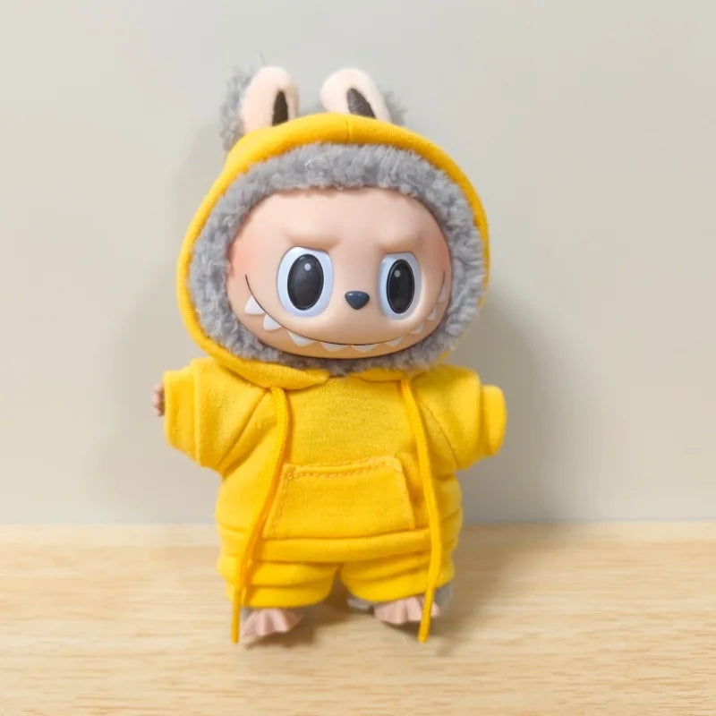 17cm Labubu Doll Black Hoodie Sweatshirt and Pants Set for Doll DIY Outfit Gift