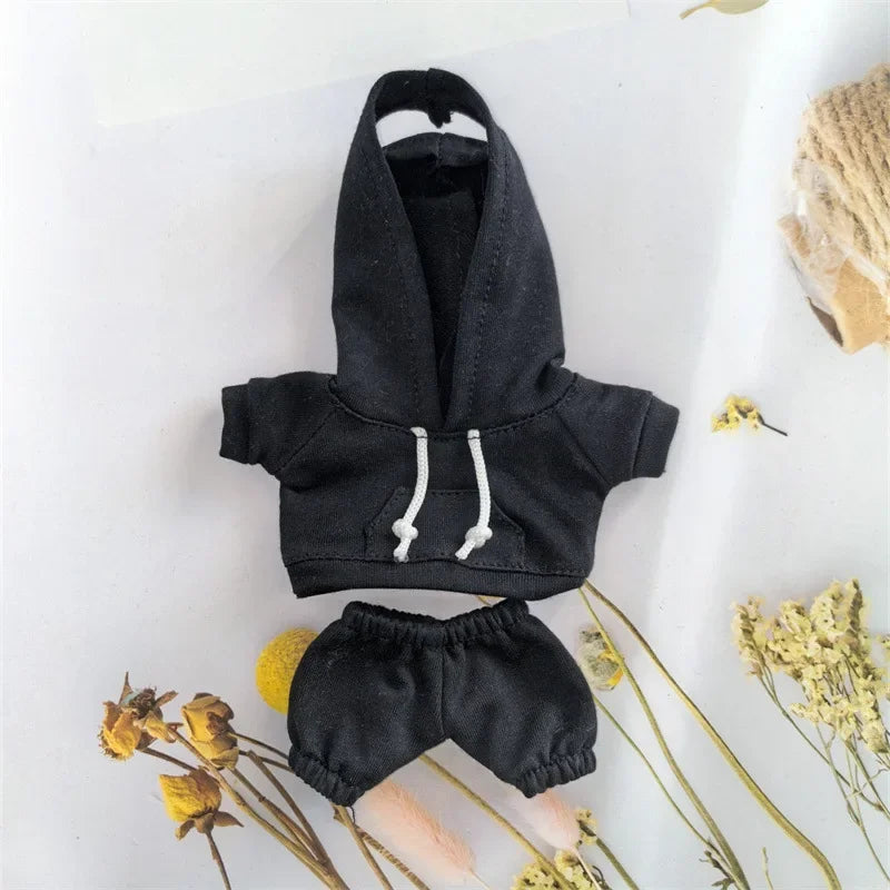 17cm Labubu Doll Black Hoodie Sweatshirt and Pants Set for Doll DIY Outfit Gift