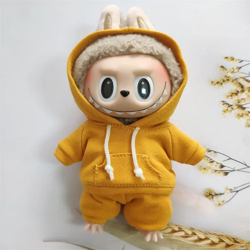17cm Labubu Doll Black Hoodie Sweatshirt and Pants Set for Doll DIY Outfit Gift