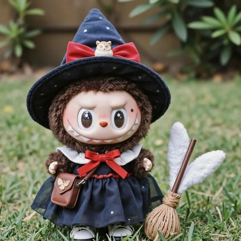 Cute and Spooky Halloween Witch Costume for Labubu Popmart Doll (Hat and Clothes only)