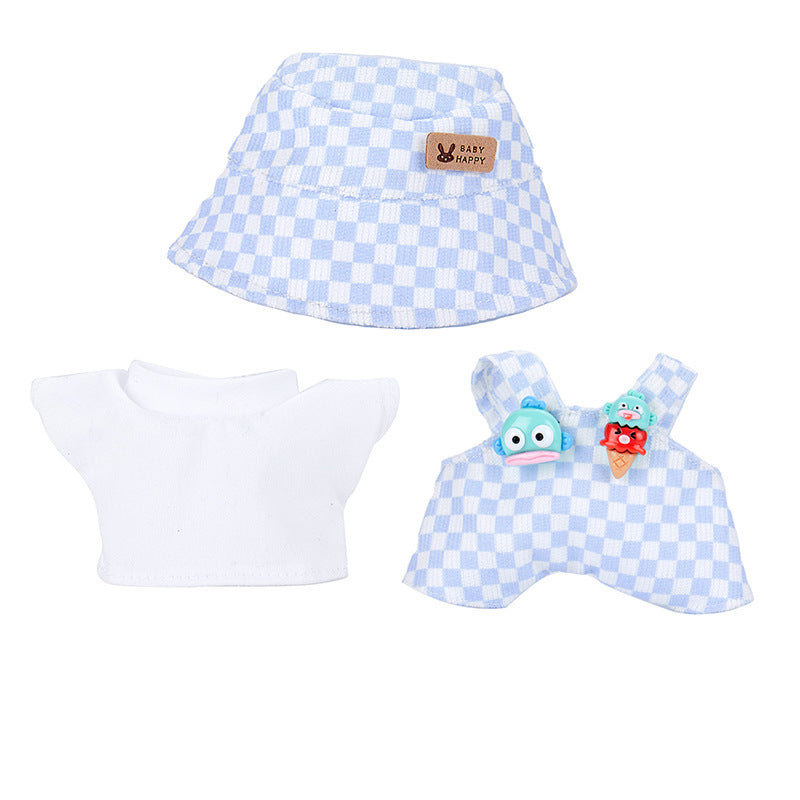 Cute Kawaii Corduroy/Checkered Bucket and Overall Set for Labubu Doll