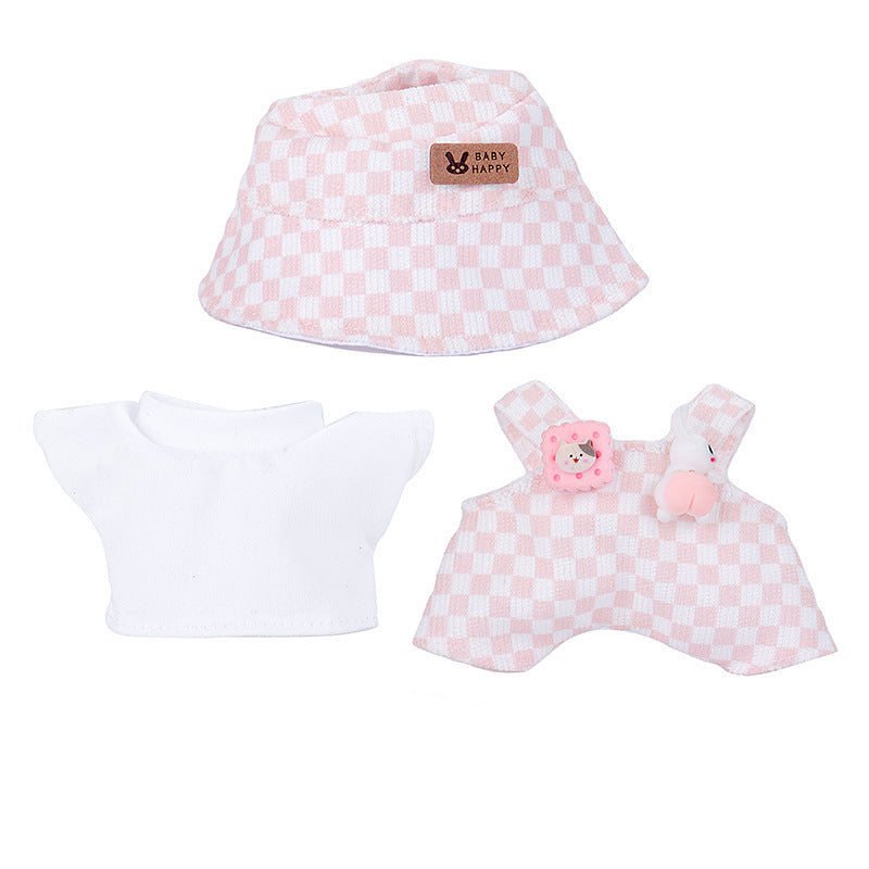 Cute Kawaii Corduroy/Checkered Bucket and Overall Set for Labubu Doll
