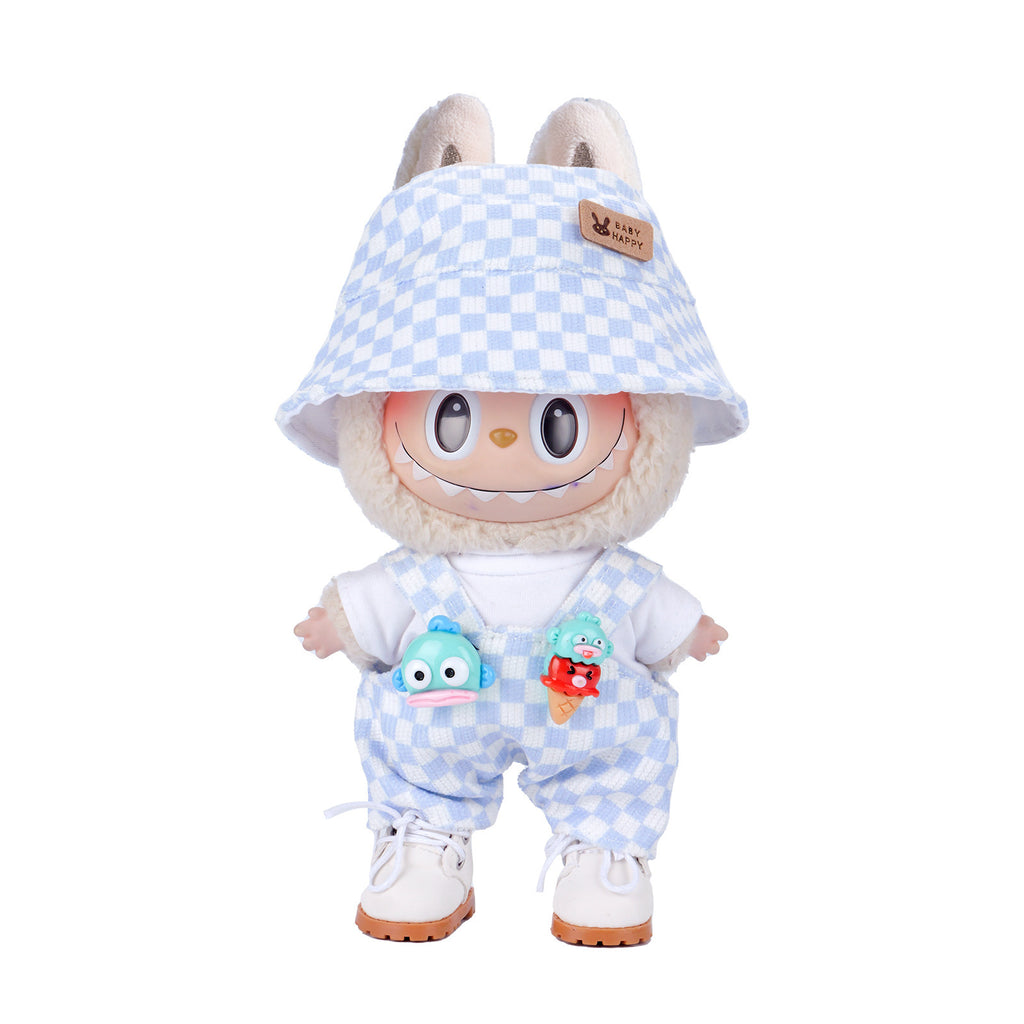 Cute Kawaii Corduroy/Checkered Bucket and Overall Set for Labubu Doll